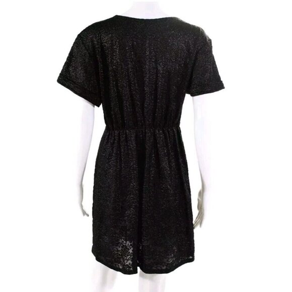 Elle Lauri Black Gold Metallic Dress Size Large Textured Floral Design SS - Picture 3 of 6